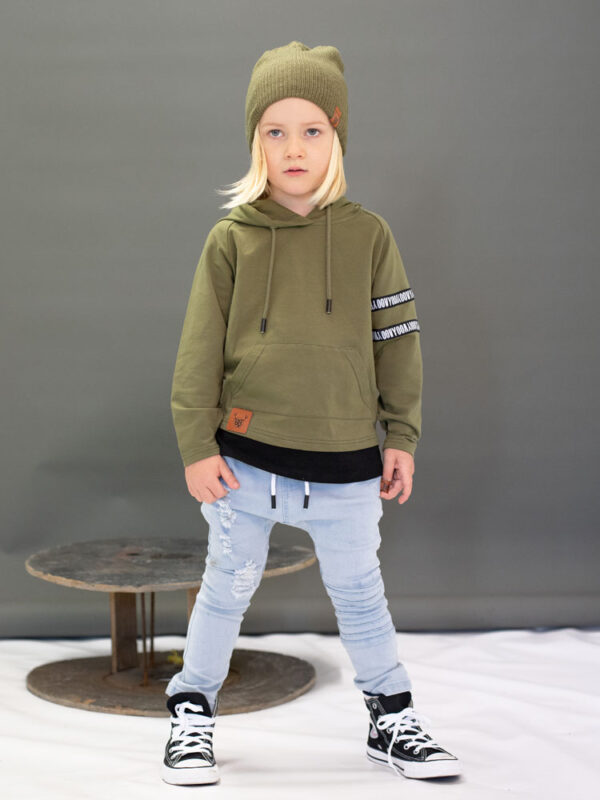 OOVY Kids Olive Long Sleeve Hooded Top - For Kids With Attitude